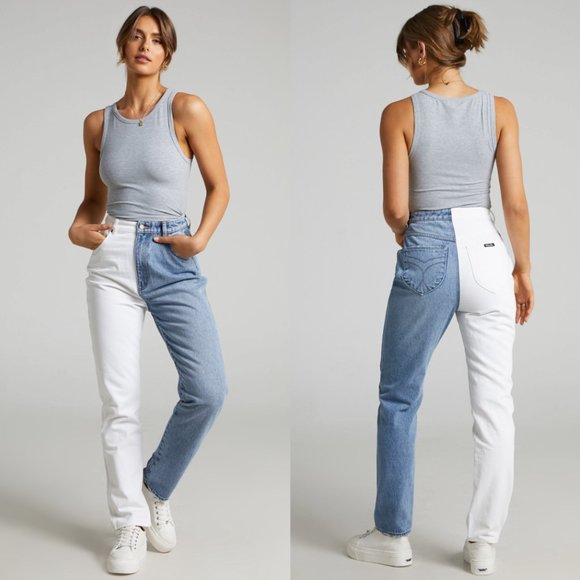 ROLLA'S Denim - ROLLA'S ELLE JEAN IN 90S SPLICE Two Tone Straight Leg Tapered High Rise Relaxed
